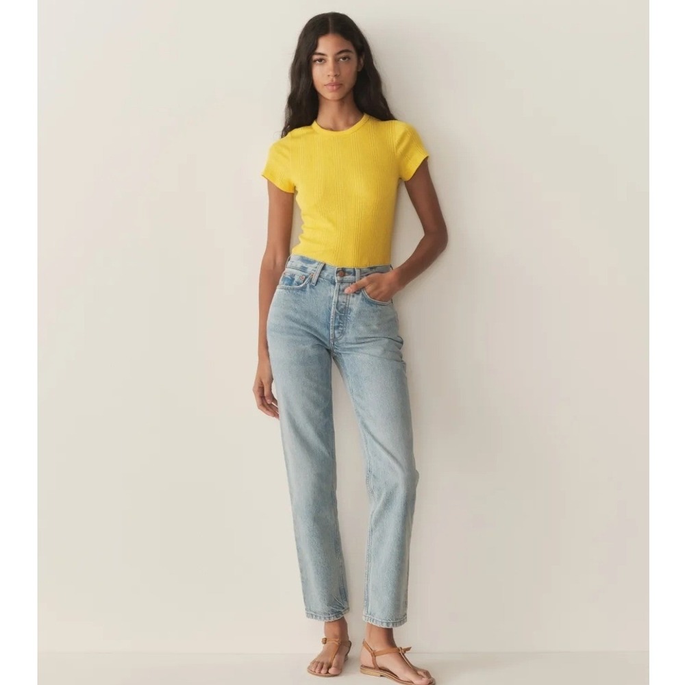 DOEN‎ Diana Jeans High Rise Straight Leg Light Blue Vendome Wash Organic Size 32